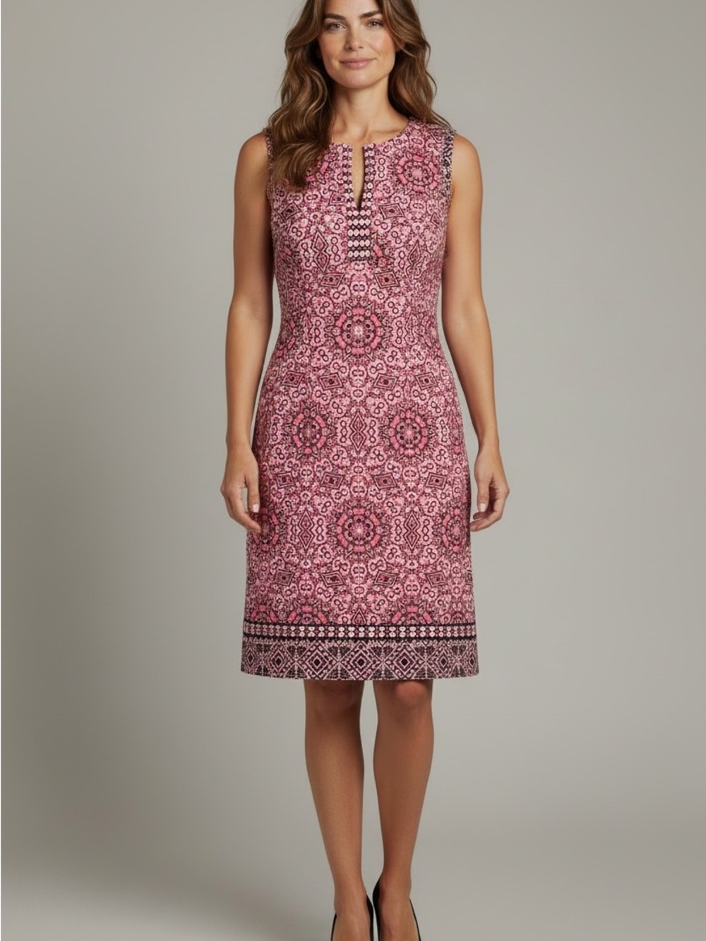 Roz & Ali Pink Patterned Sleeveless Sheath Dress